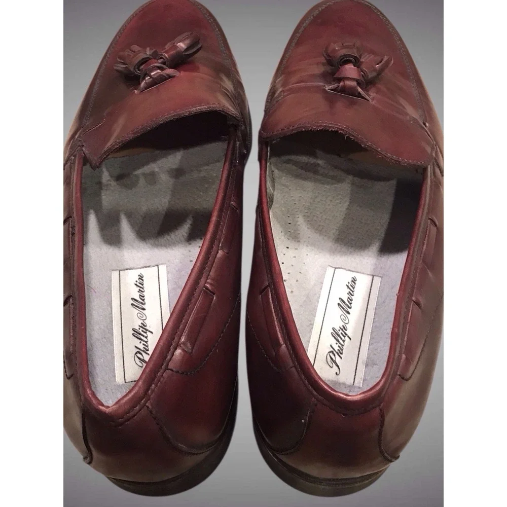 Phillip Martin Burgundy Men's Casual Leather Loafer Slip-on Tassel‎ Size 10.5 D